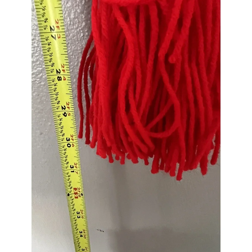Vintage‎ 60s Handmade Crocheted Santa  Wall Hanger Red Green Tassle 4 x 31